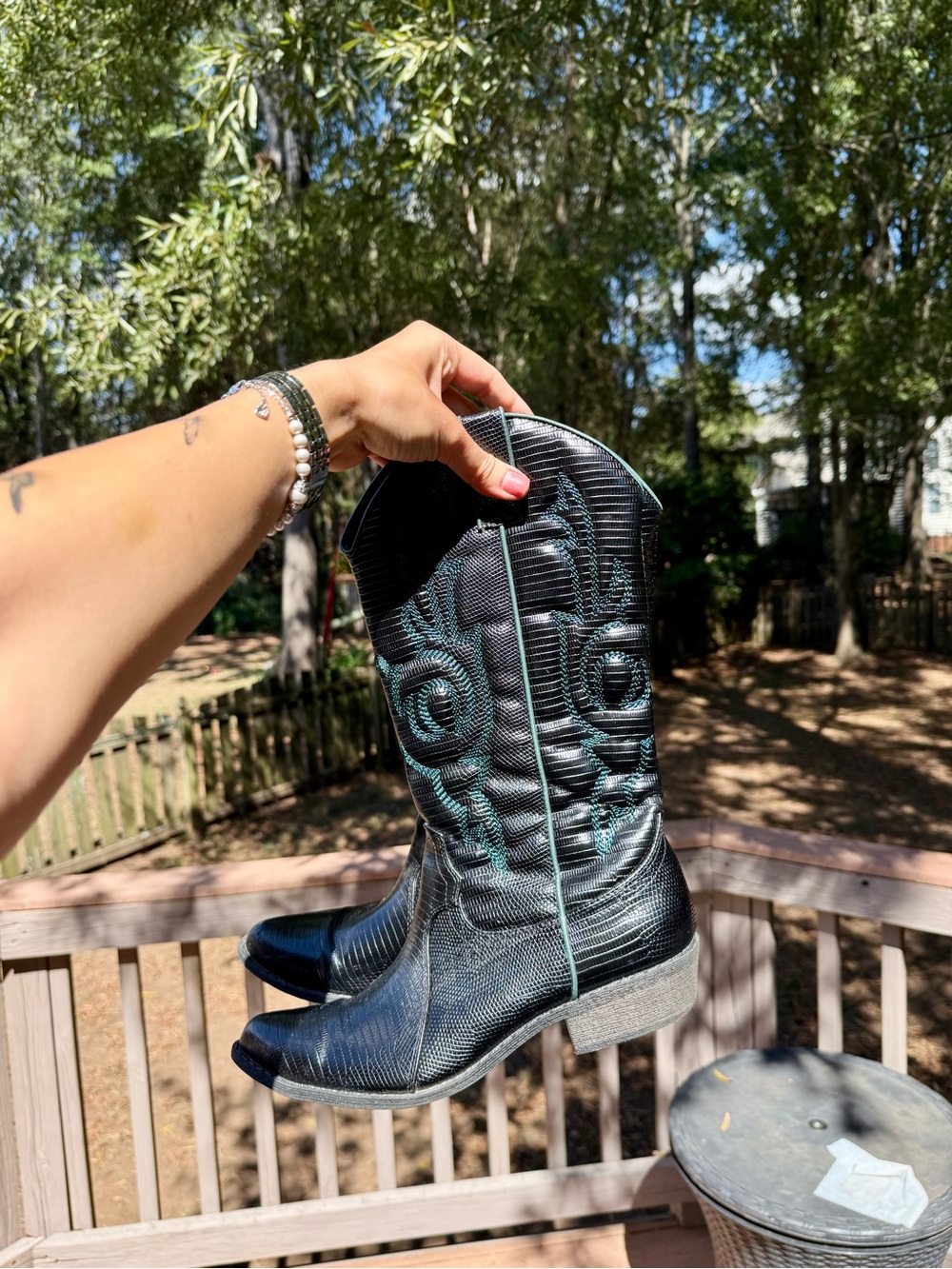 Black Western Mid-Calf Women's Embroidered Heeled Boot